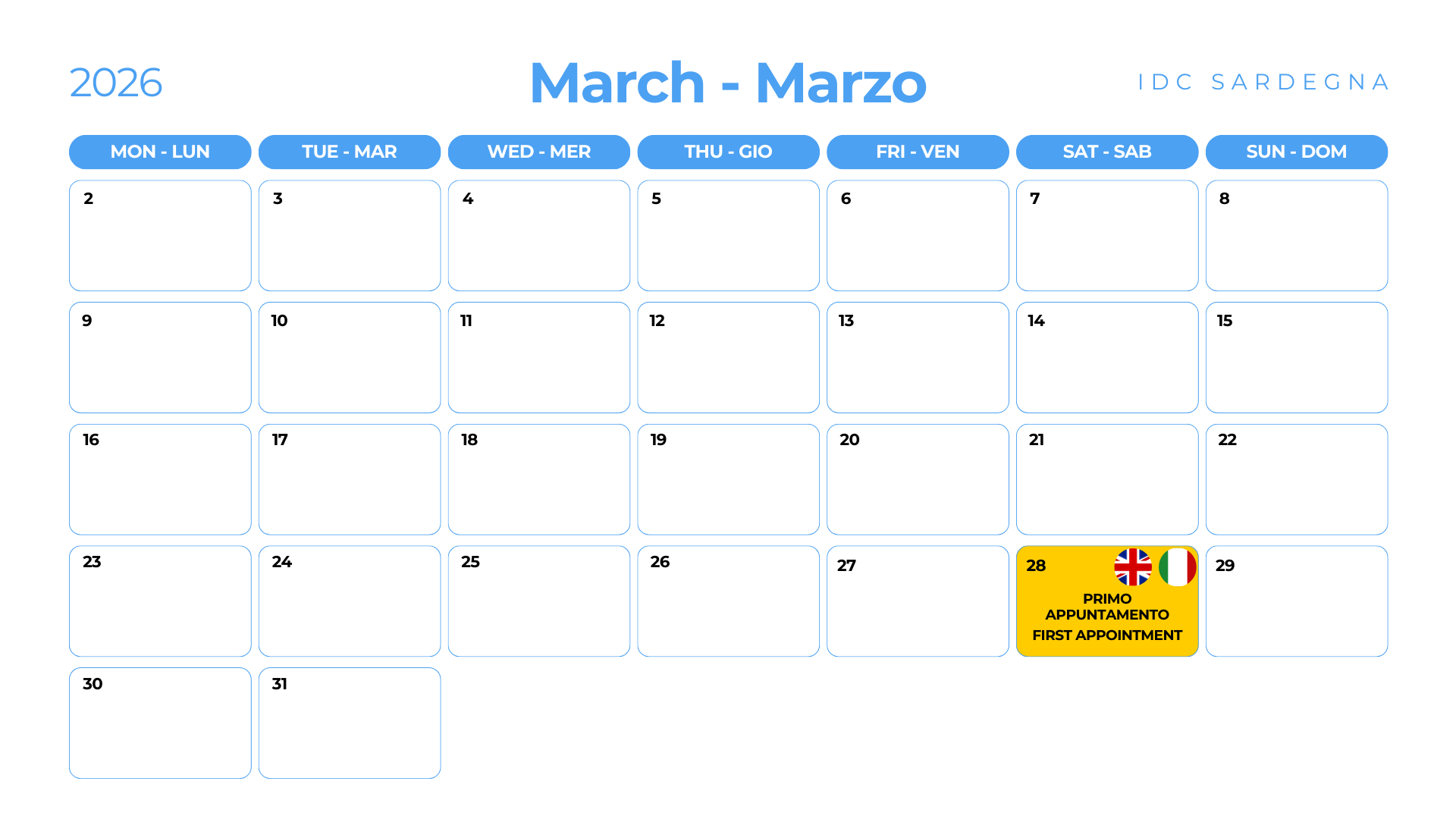 IDC Calendar 03 March 2026 - IDC Sardegna