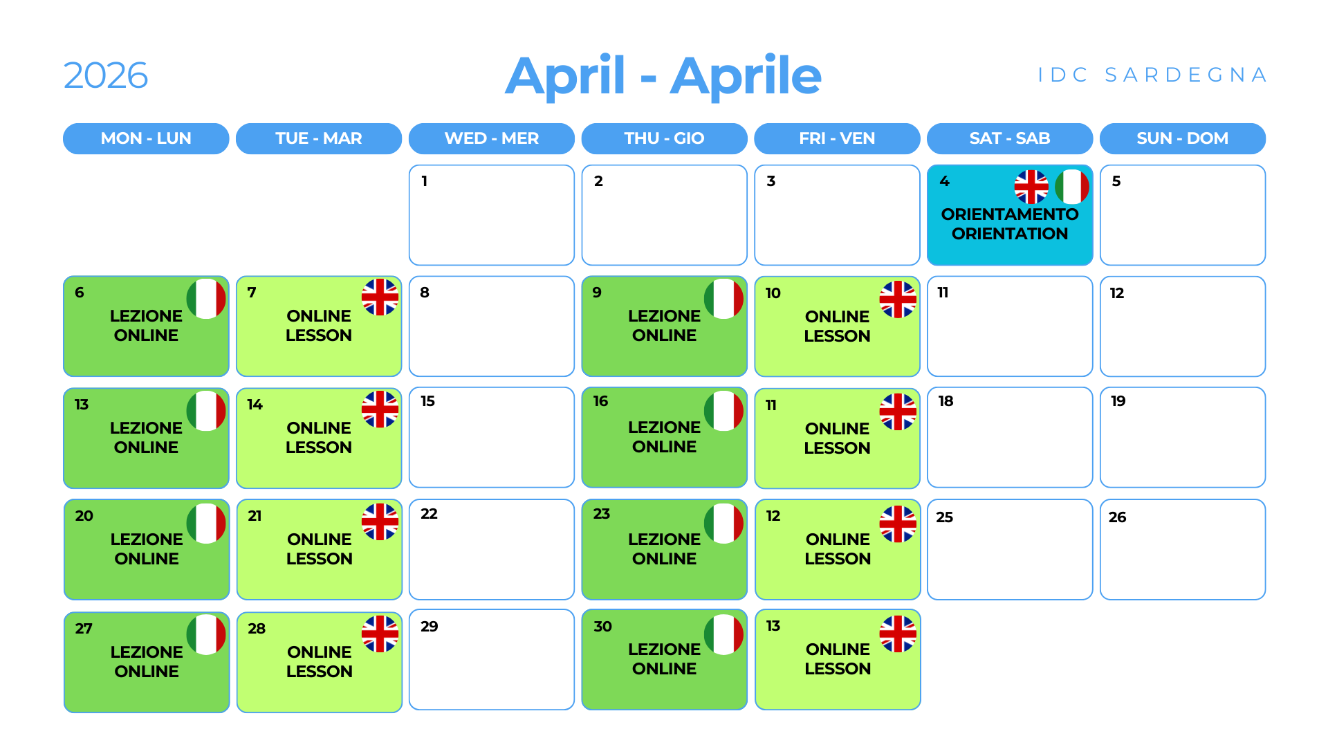 IDC Calendar 04 April 2026 - IDC Sardegna