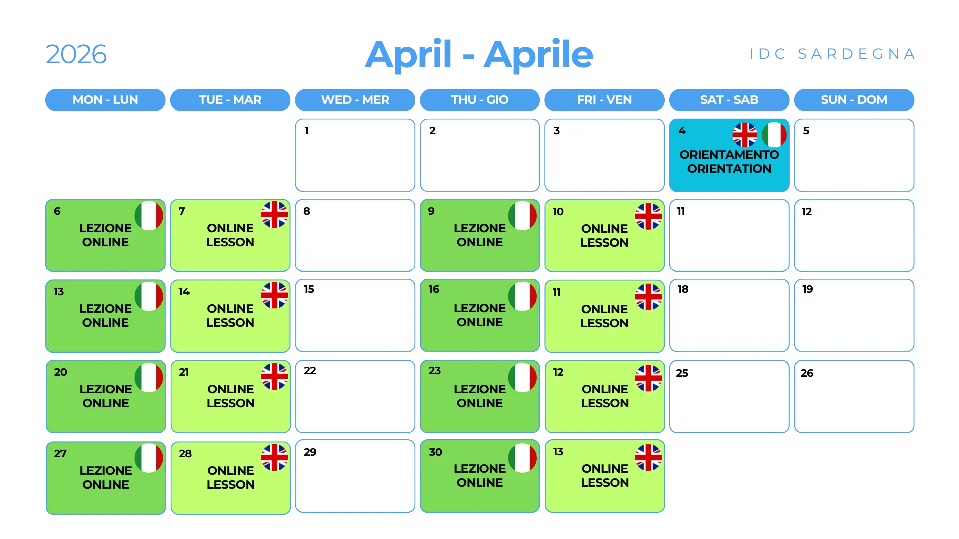 IDC Calendar 04 April 2026 - IDC Sardegna