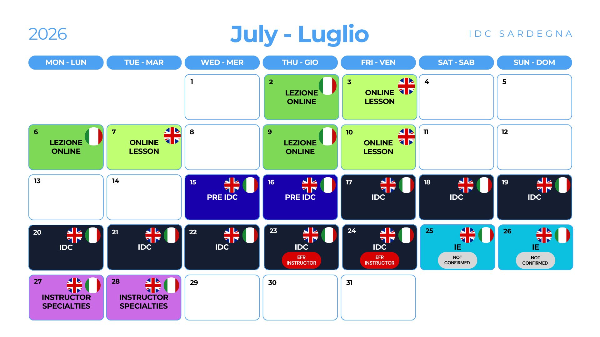 IDC Calendar 07 July 2026 - IDC Sardegna