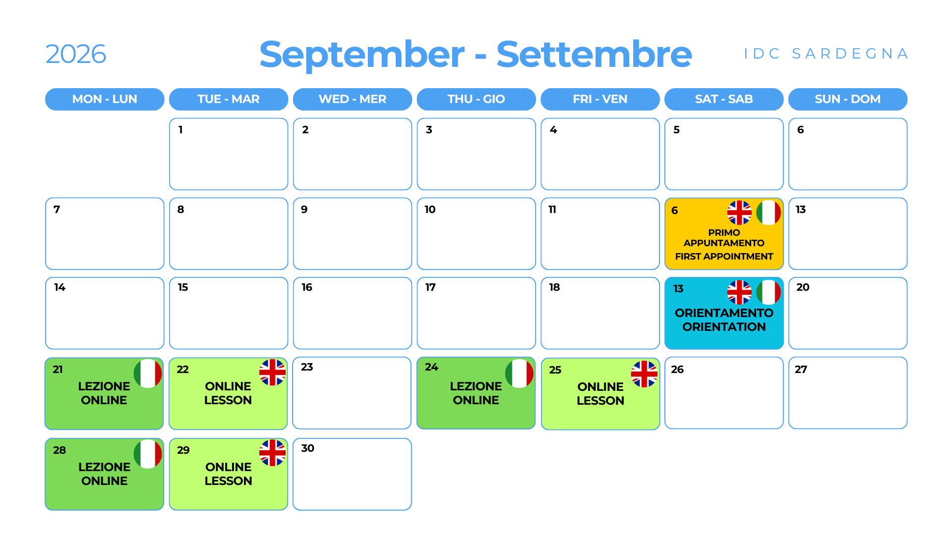IDC Calendar 09 September 2026 - IDC Sardegna