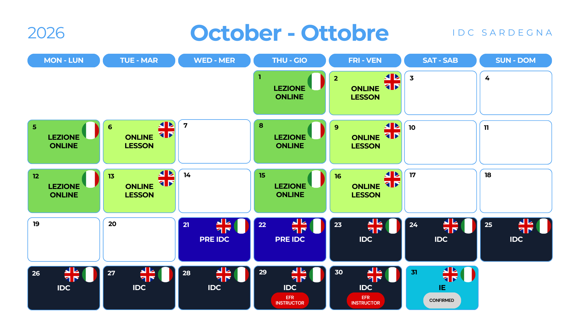 IDC Calendar 10 October 2026 - IDC Sardegna