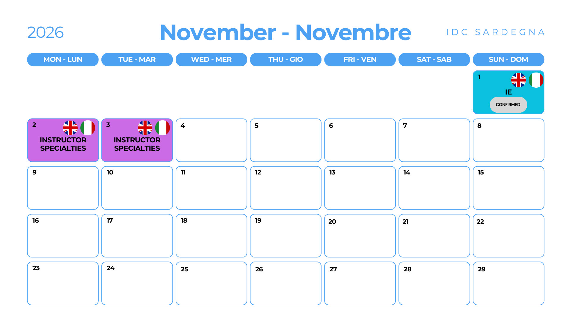 IDC Calendar 11 November 2026 - IDC Sardegna